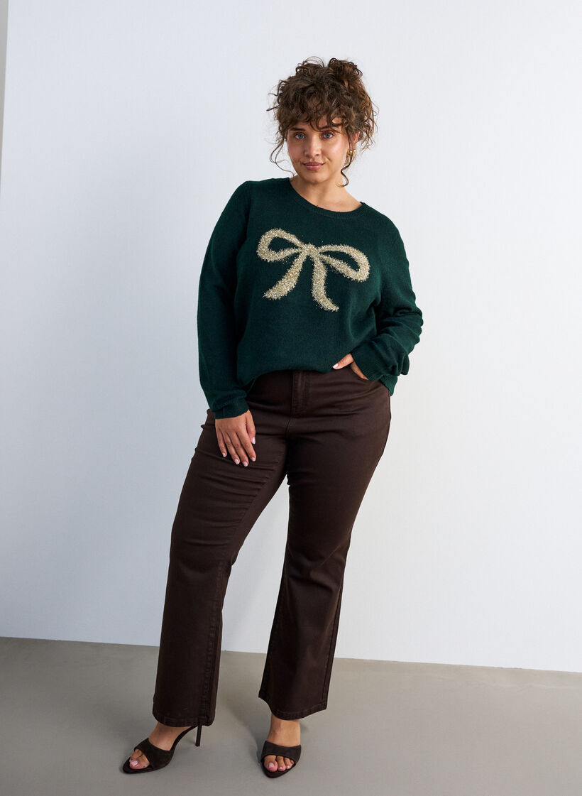 Gebreide jumper met glitterstrik, Groen, Model image number 1