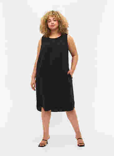 Mouwloze midi-jurk van katoen, Black, Model image number 2
