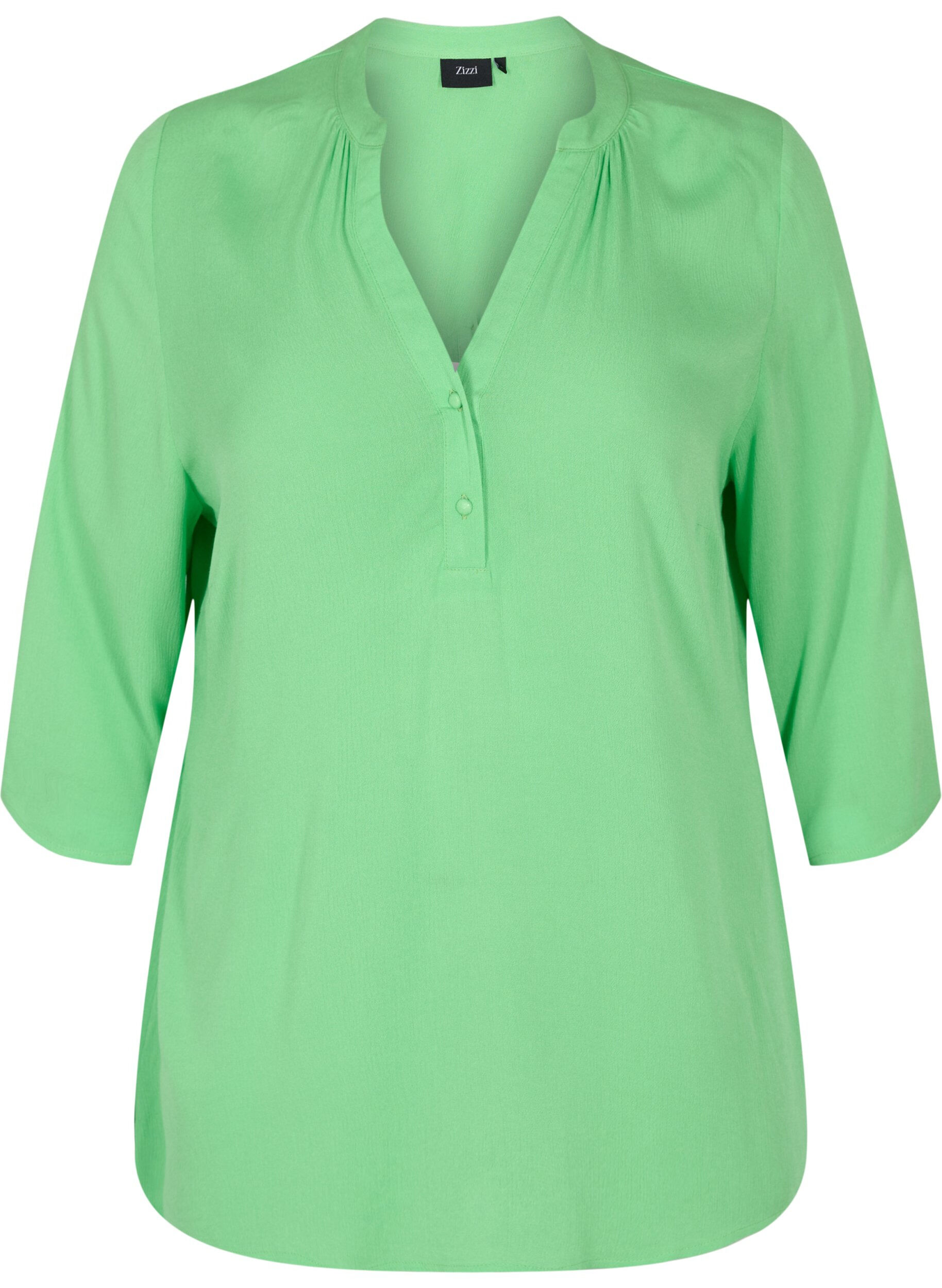 Zizzi Viscose top met 3.4 mouwen en v-hals, Summer Green, Packshot image number 0