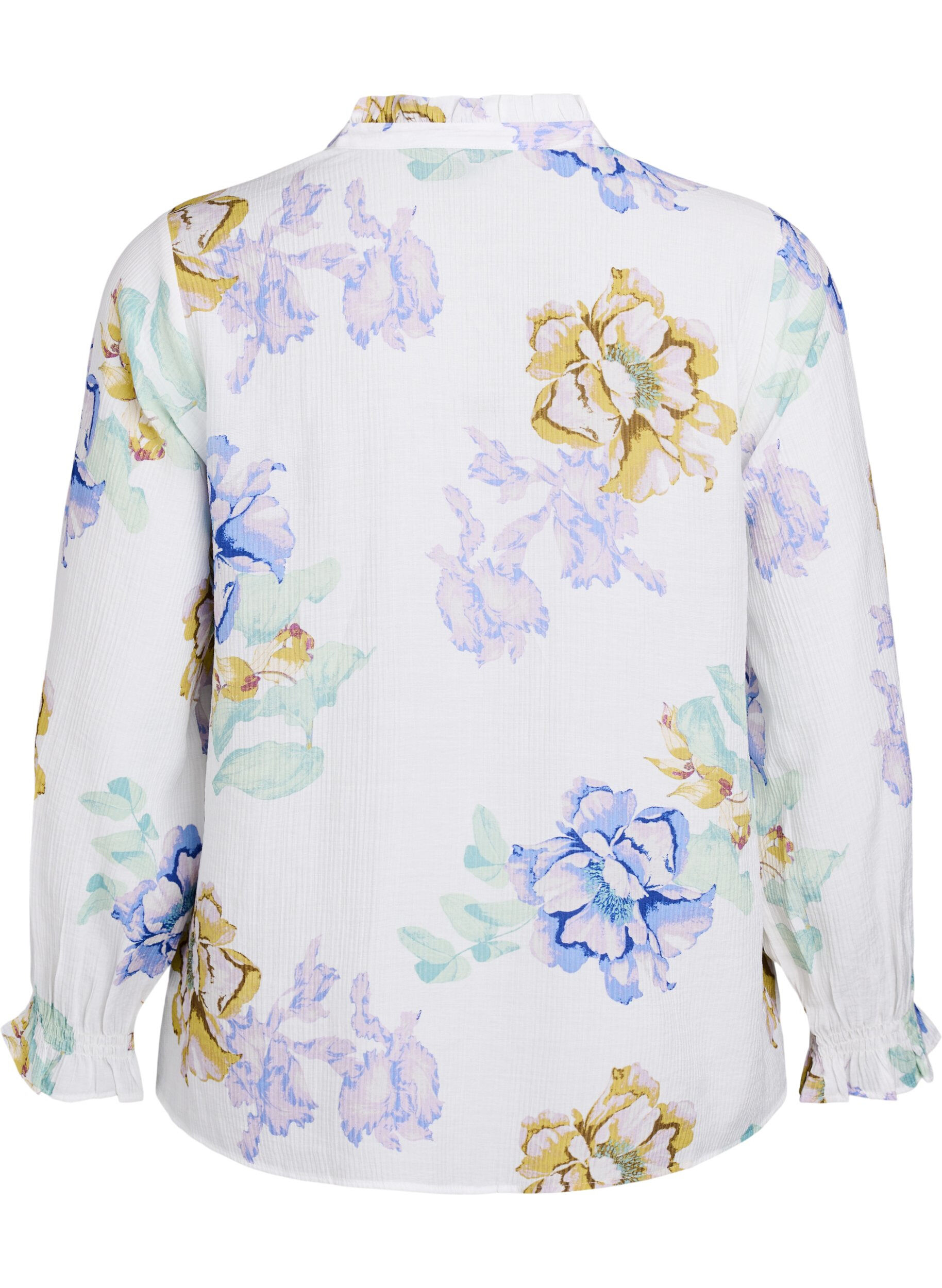 Zizzi Pliss&eacute; blouse met lange mouwen en bloemenprint, Wit, Packshot image number 1