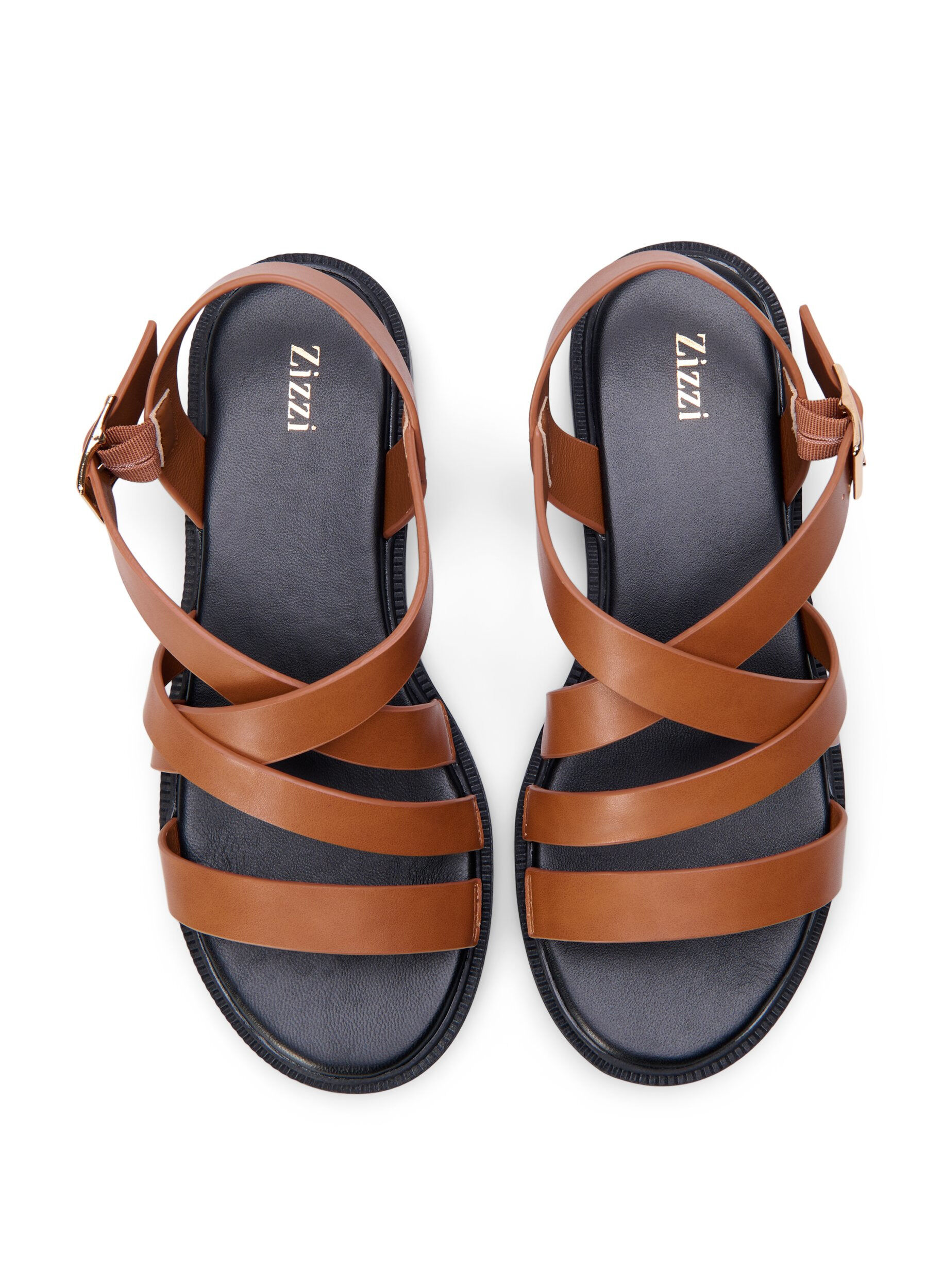 Zizzi Leren zomersandalen met een brede pasvorm, Friar Brown, Packshot image number 2