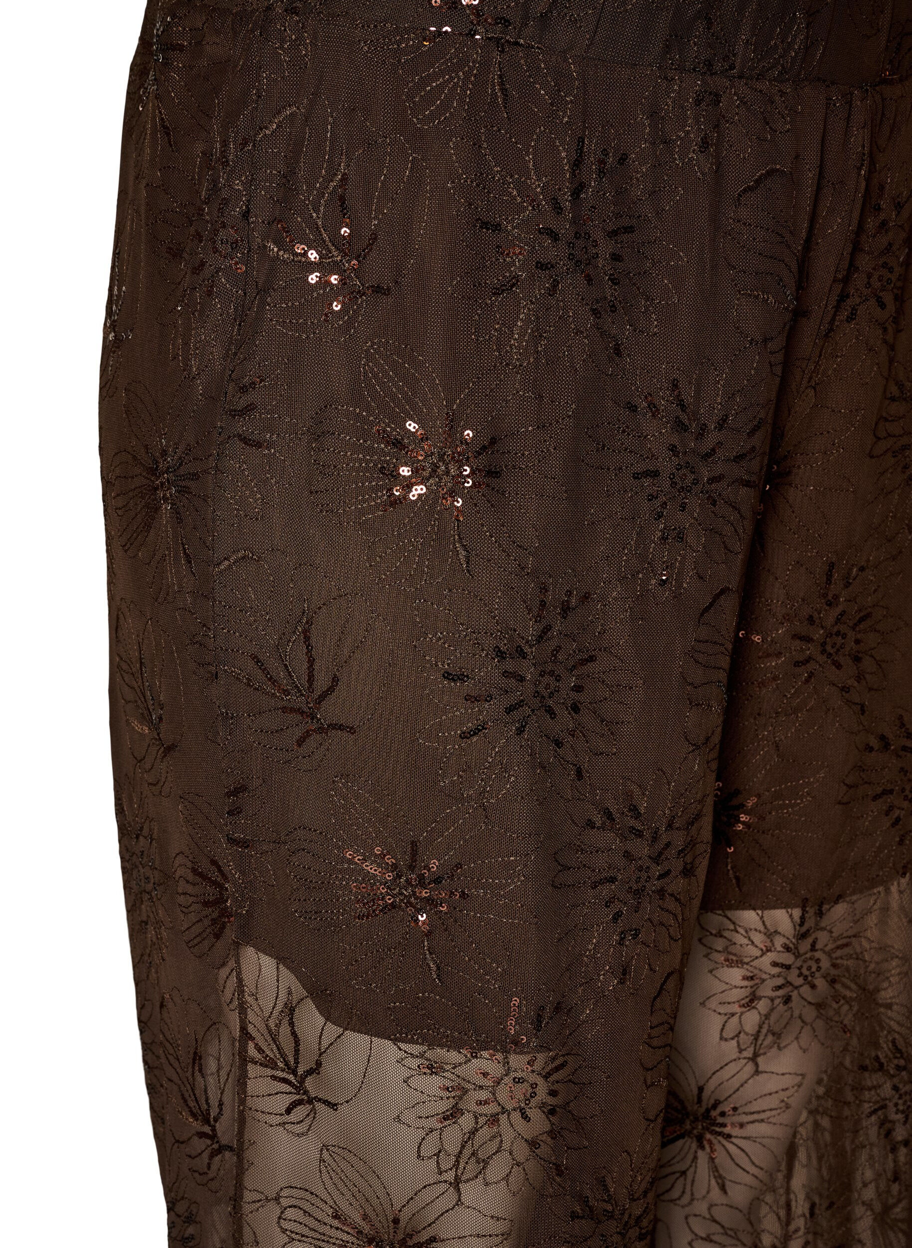 ZizziMesh broek met bloemenborduursels en pailletten, Bruin, Packshot image number 2