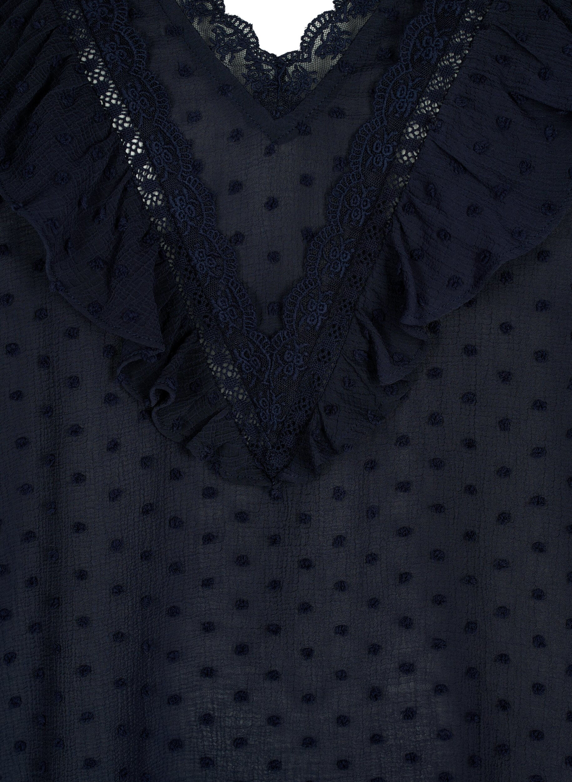Zizzi Blouse met korte mouwen en gestippelde structuur, Night Sky, Packshot image number 2