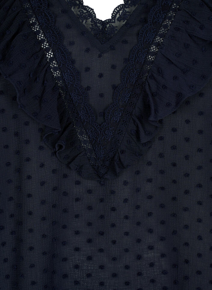 Blouse met korte mouwen en gestippelde structuur, Night Sky, Packshot image number 2