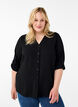 Viscose overhemd blouse met driekwart mouwen, Black, Model image number 0
