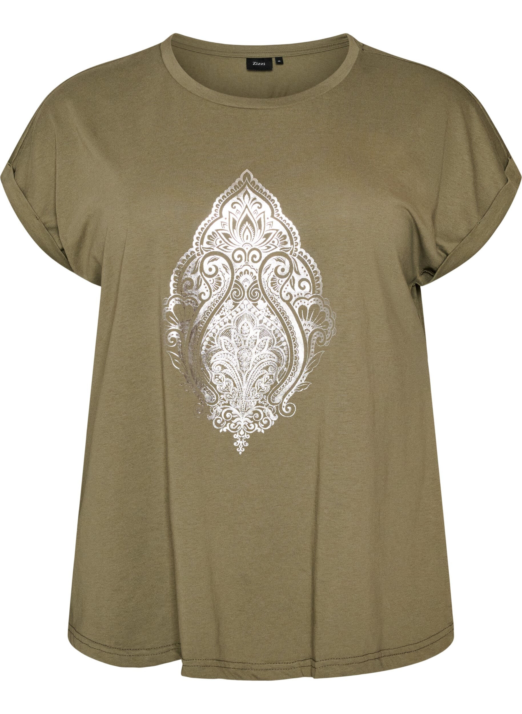 ZizziT-shirt met decoratieve print aan de voorkant, Groen, Packshot image number 0