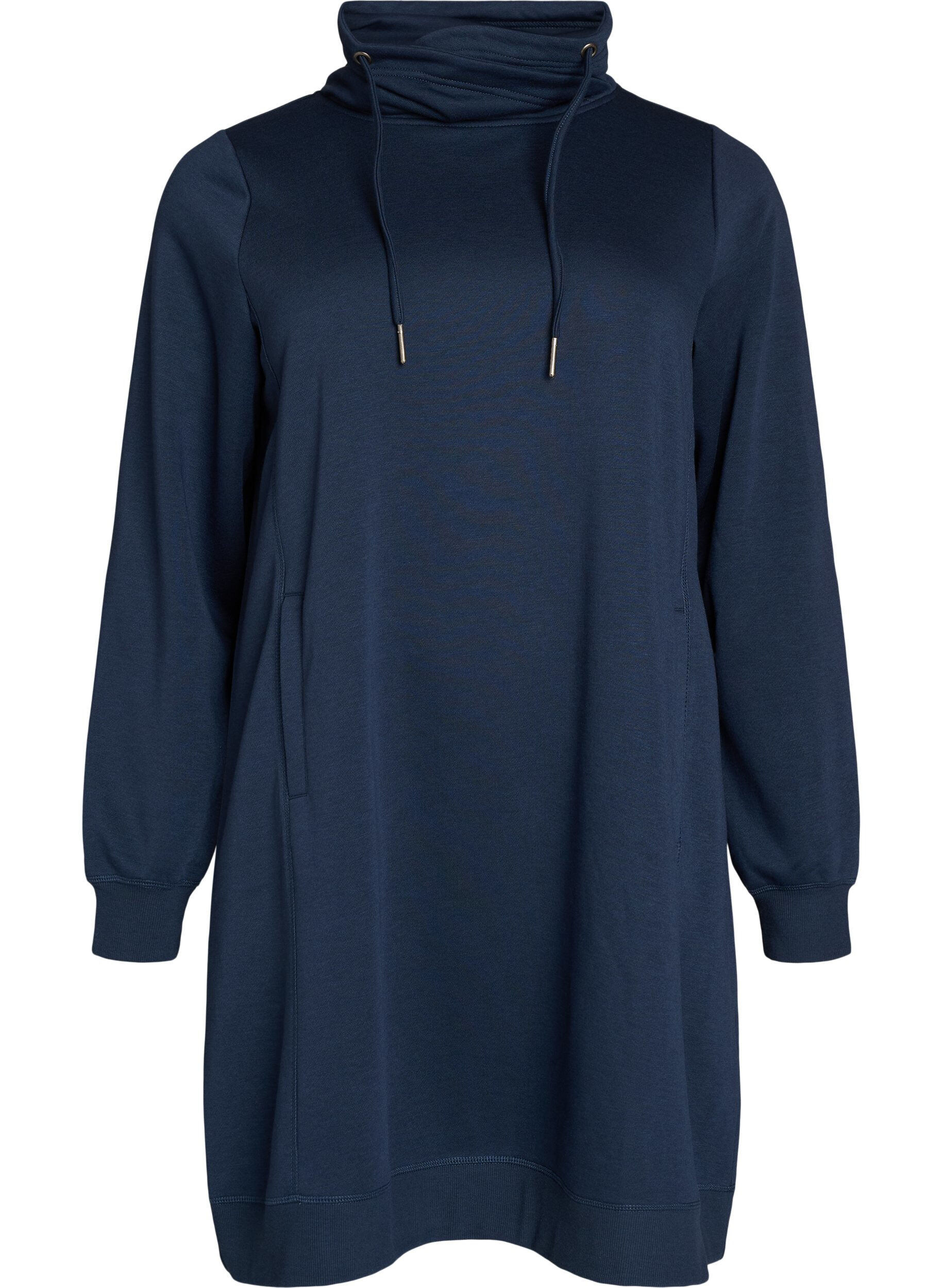 ZizziKort sweatshirt jurk met hoge kraag en zakken, Blauw, Packshot image number 0