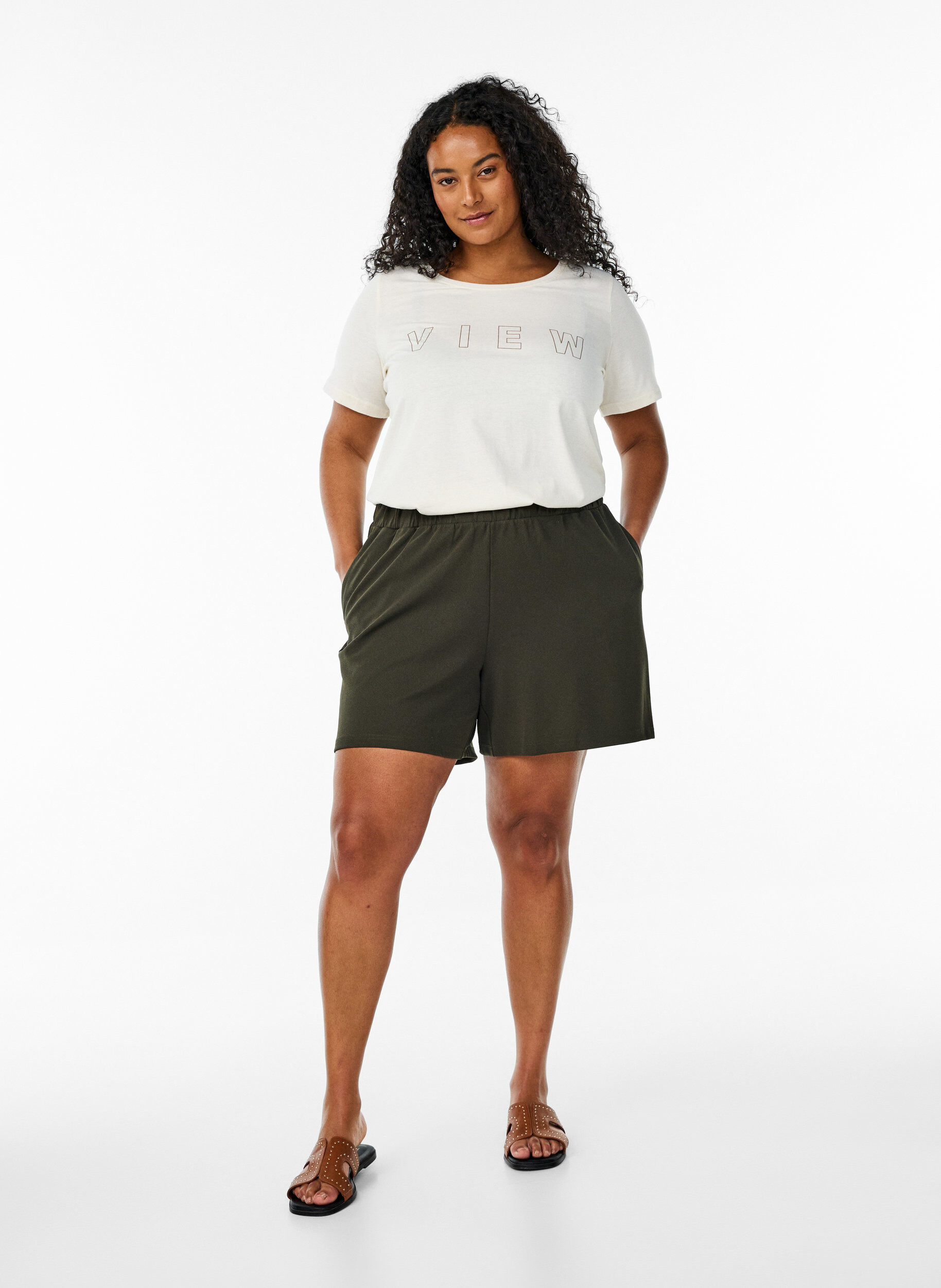 Zizzi FLASH - T-shirt met motief, Vanille, Model image number 1