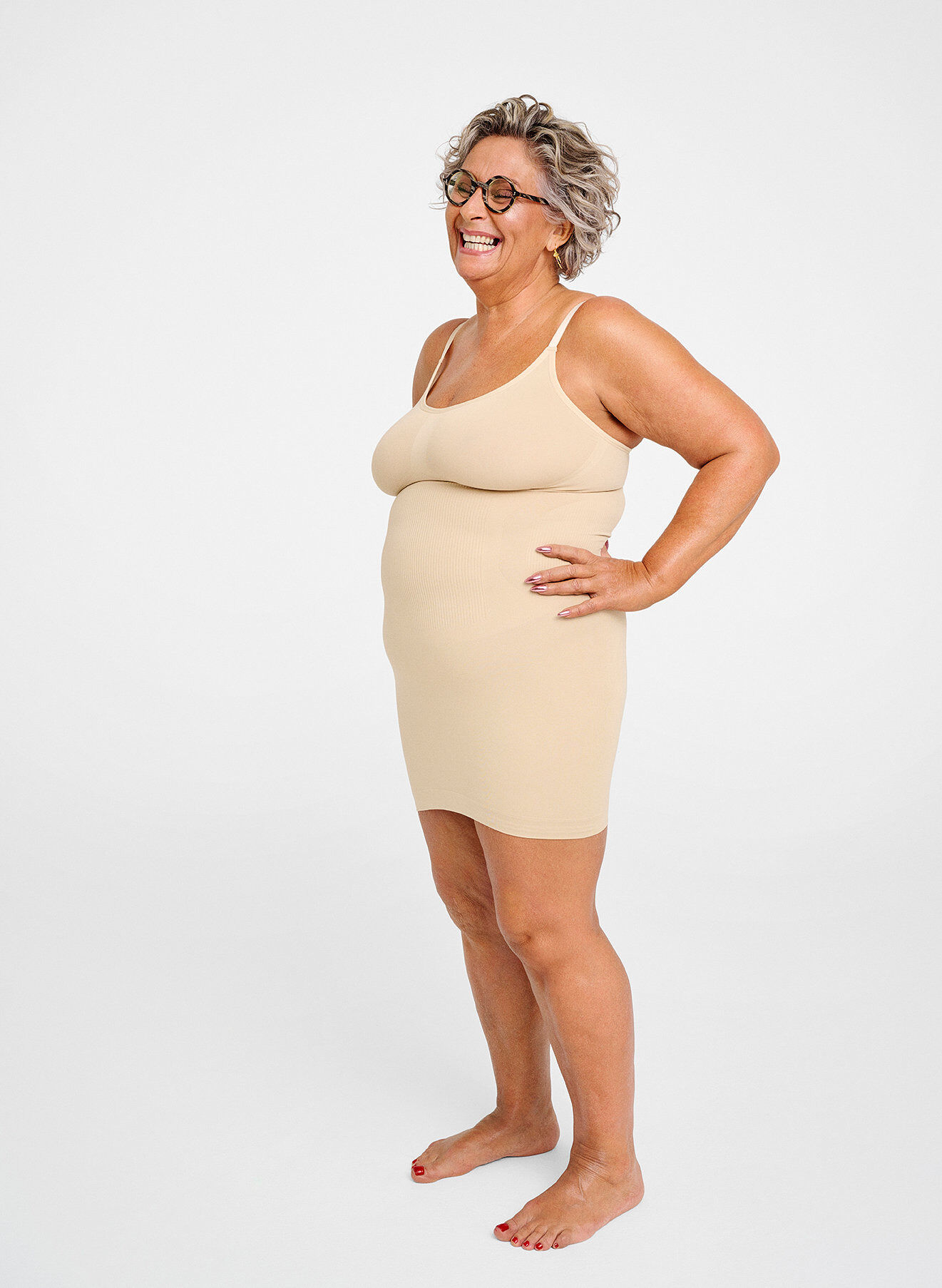 Zizzi Shapewear jurk met dunne bandjes, Beige, Image image number 1