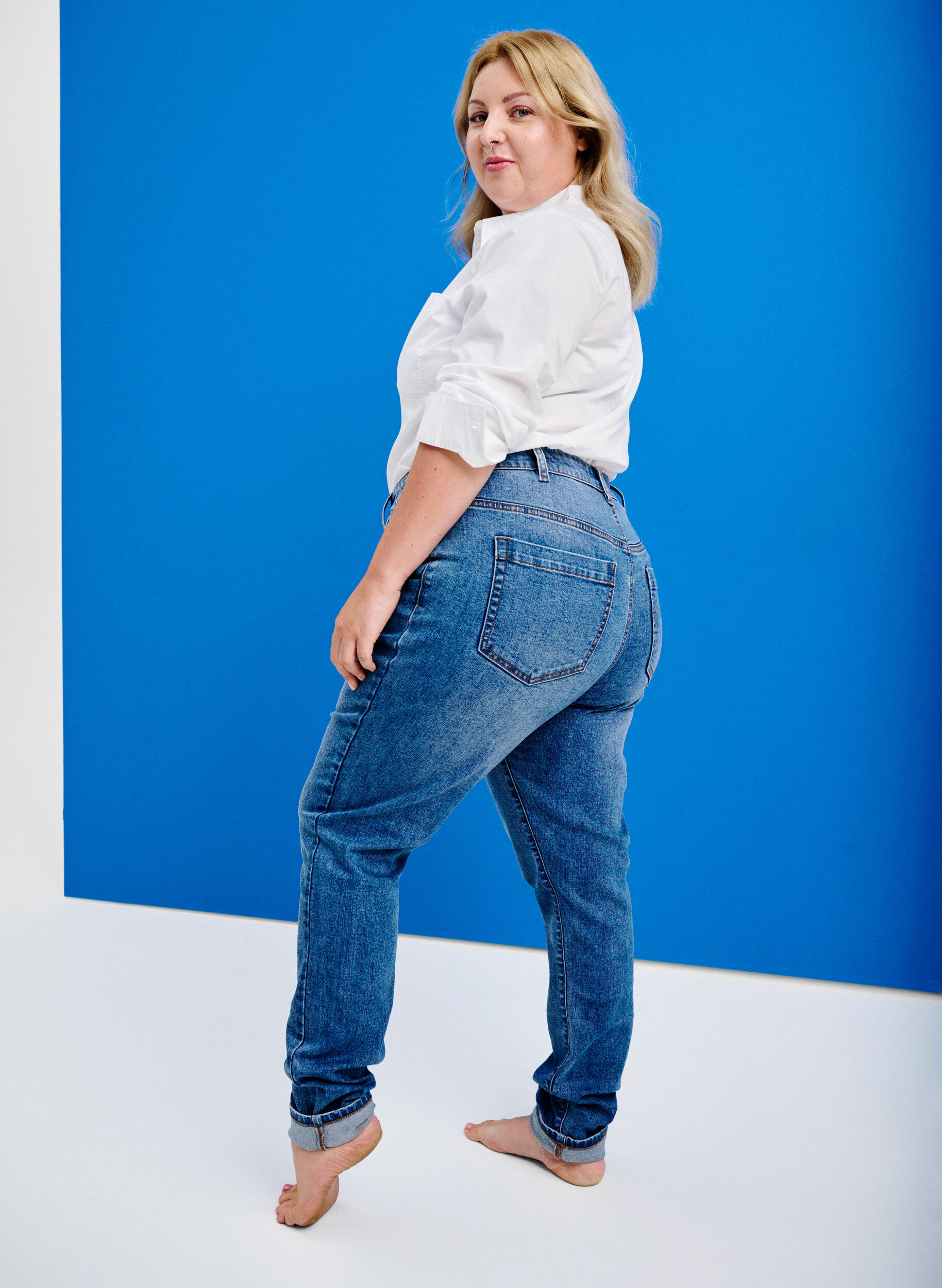 Zizzi Amy jeans met een hoge taille en super slanke pasvorm, Blauw, Image image number 0