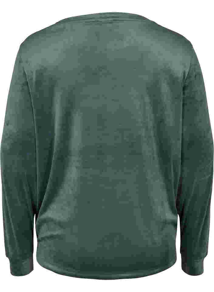 Velours top met lange mouwen en strikje, Balsam Green, Packshot image number 1