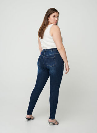 Super slim fit Amy jeans met hoge taille, Dark Blue, Model image number 1