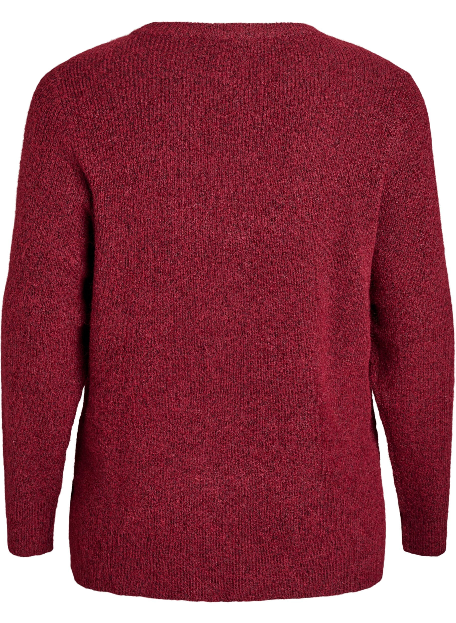 ZizziGem&ecirc;leerde gebreide blouse met ronde hals, Rood, Packshot image number 1