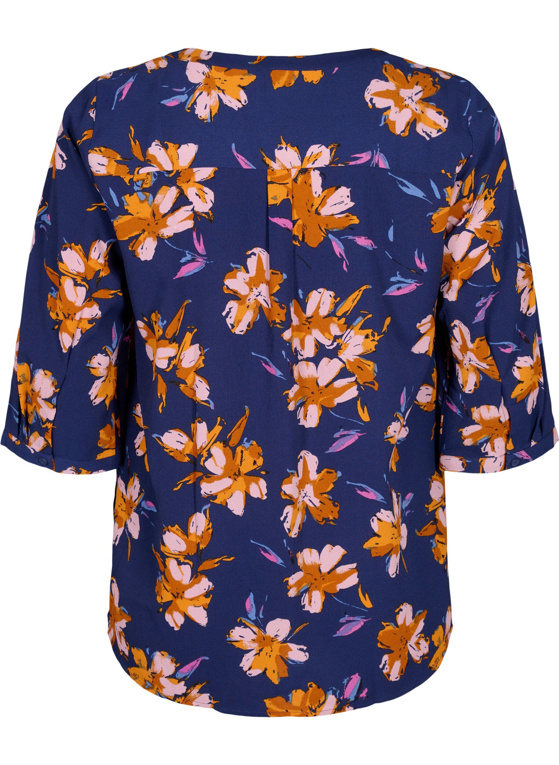 Zizzi Gebloemde blouse met 3/4 mouwen, Peacoat Flower AOP, Packshot image number 1