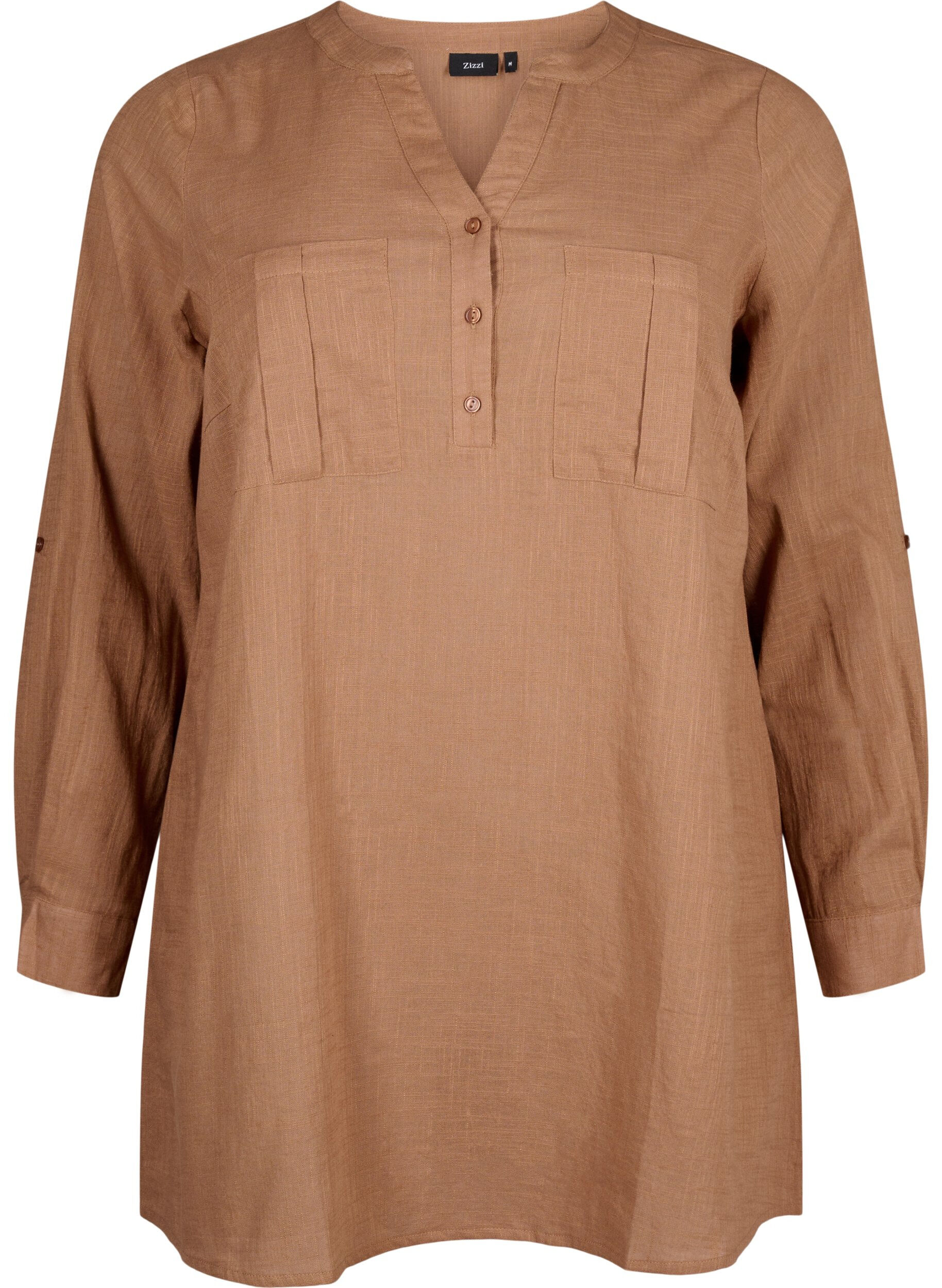 Zizzi Katoenen tuniek met 3/4 mouwen, Coca Mocha, Packshot image number 0