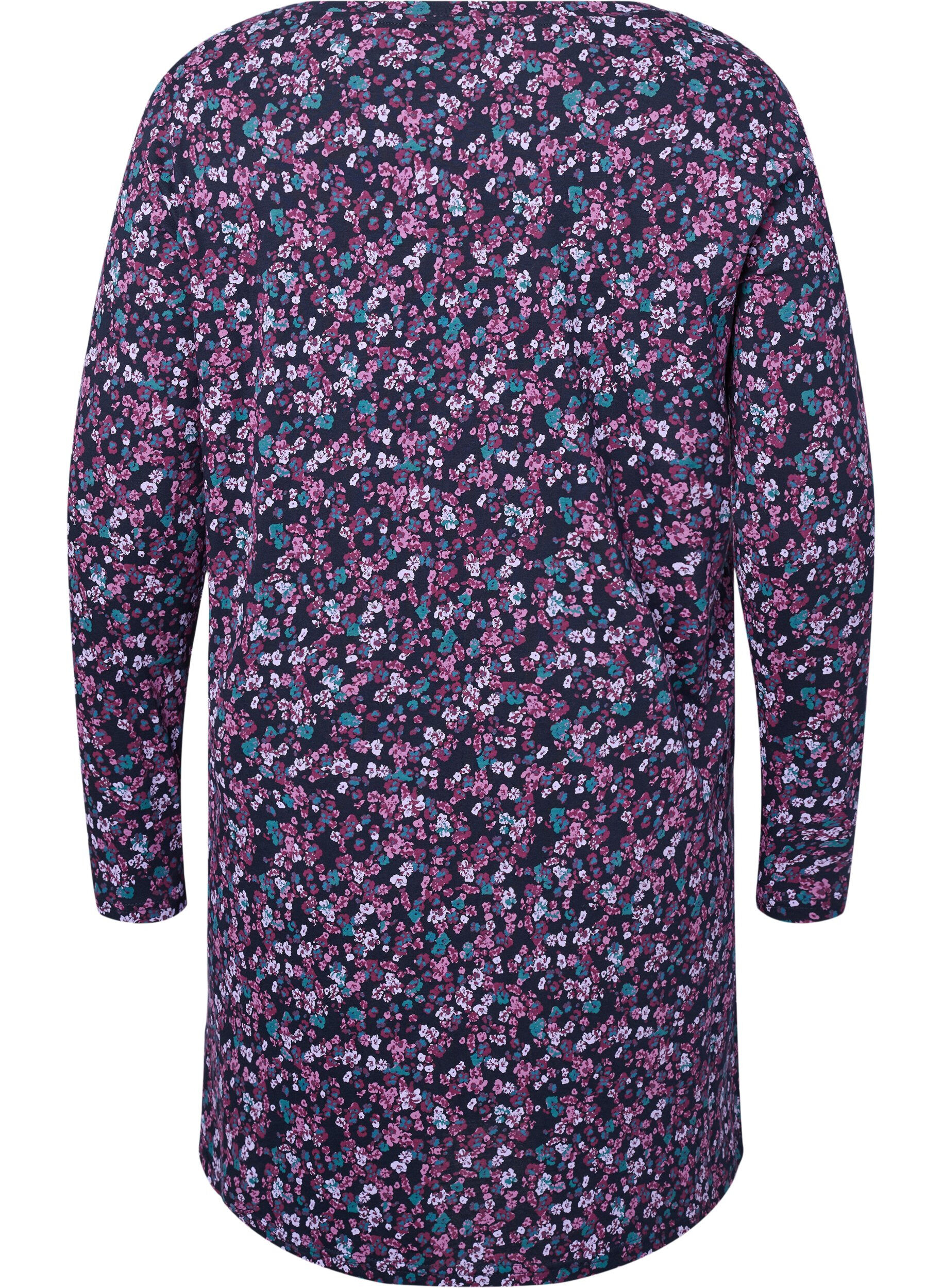 Zizzi Katoenen nachtjapon met lange mouwen, Night Sky Disty AOP, Packshot image number 1