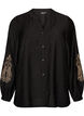 Viscose shirt met geborduurde mouwen, Zwart, Packshot image number 0