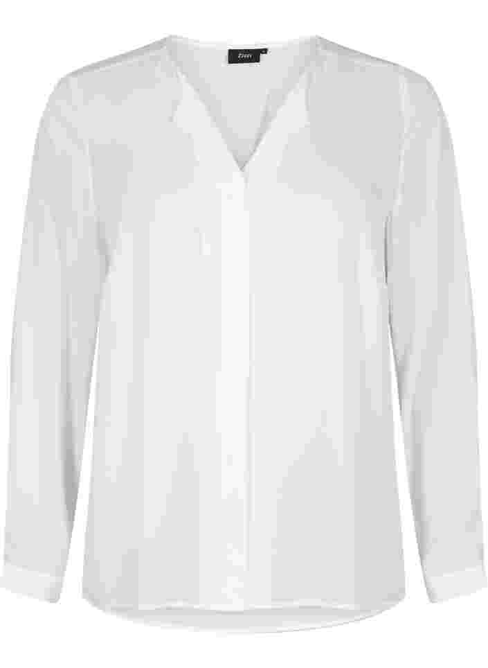 Effen kleur overhemd met v-hals, Bright White