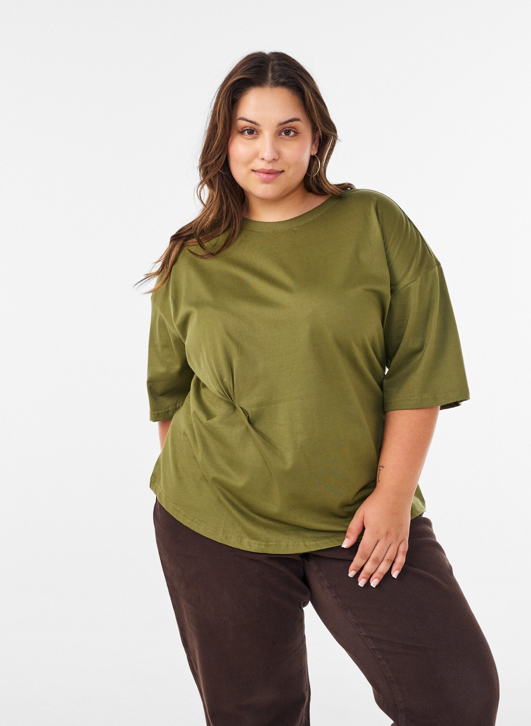 ZizziT-shirt met gedrapeerd detail, Groen, Model image number 0