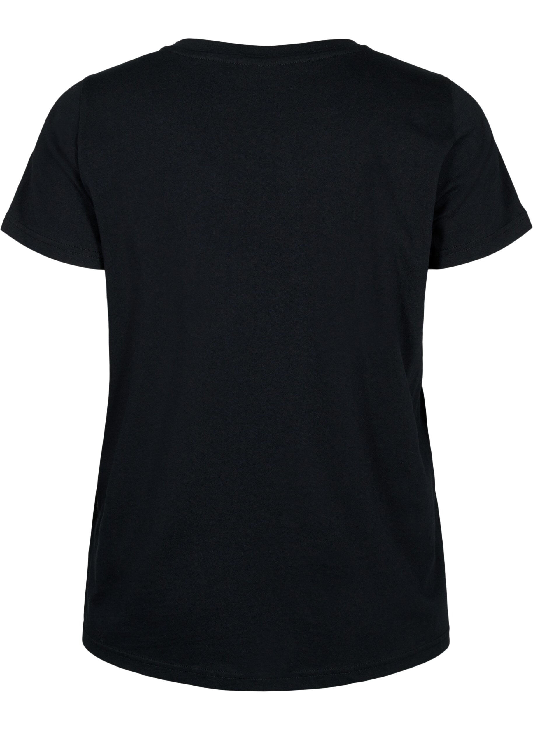 Zizzi Katoenen sportshirt met print, Black w. Playstyle, Packshot image number 1