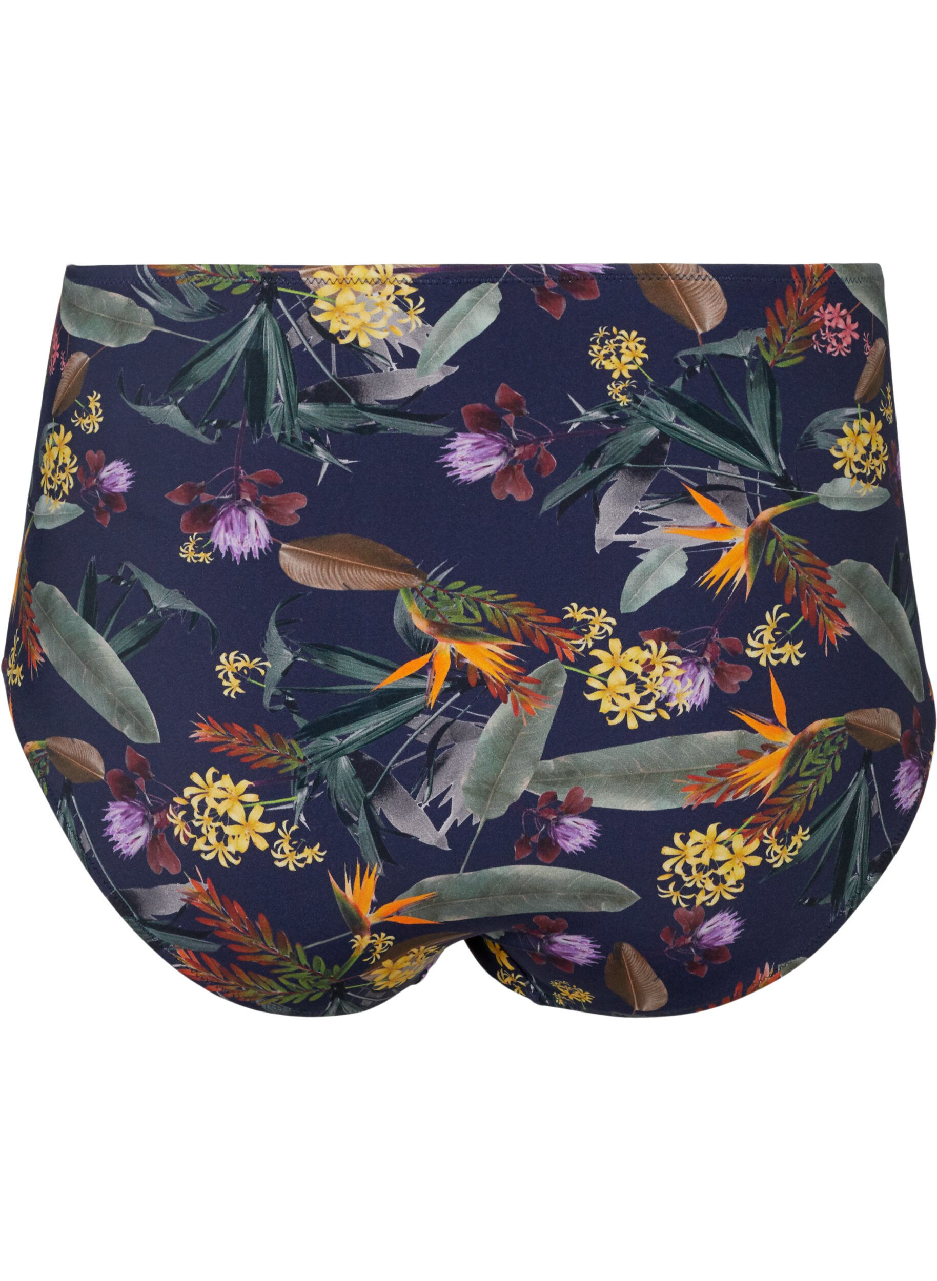 Zizzi Bikinibroekje met hoge taille en bloemenprint, Night Sky Flower, Packshot image number 1