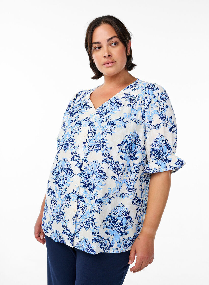 Shirtblouse met 1/2 mouwen, Beige, Model image number 0