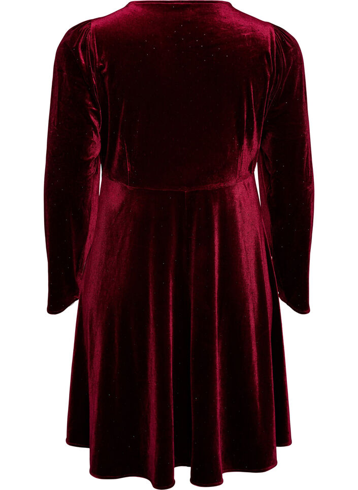 Fluwelen jurk met strassteentjes en A-lijnvorm, Rood, Packshot image number 1