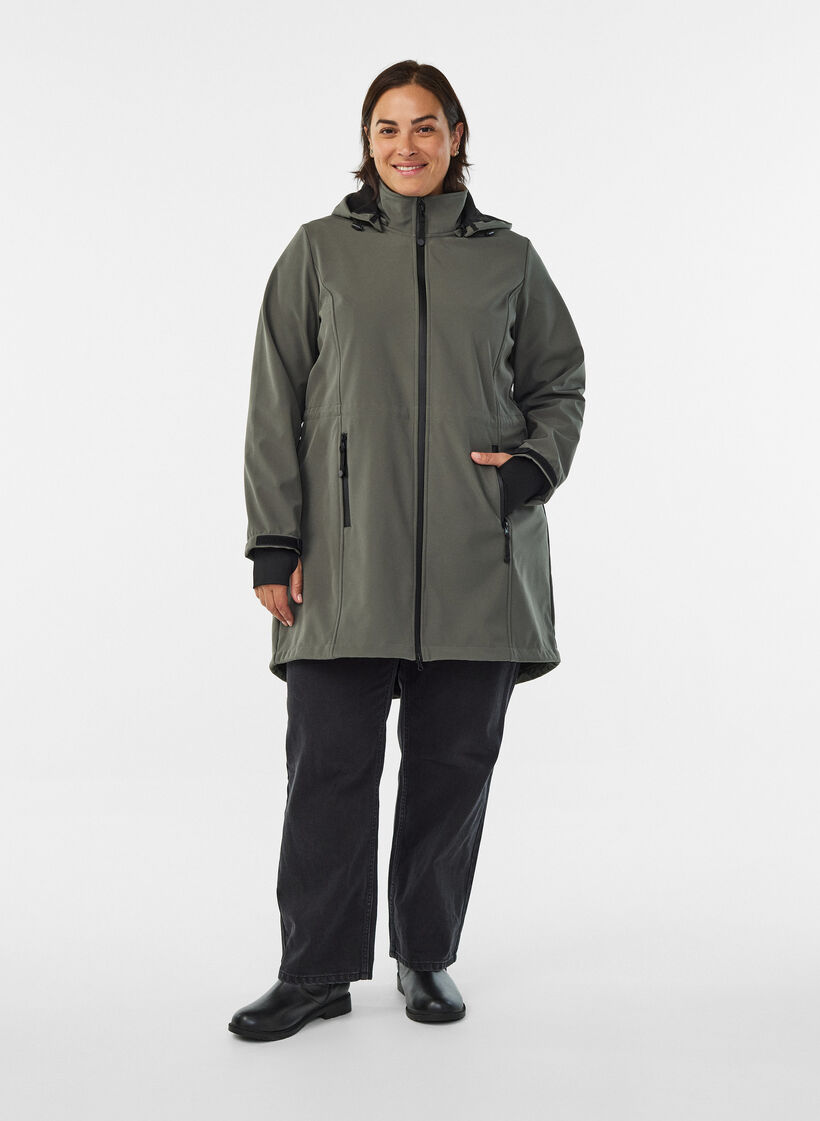 Softshell jas met afneembare capuchon, Grijs, Model image number 1