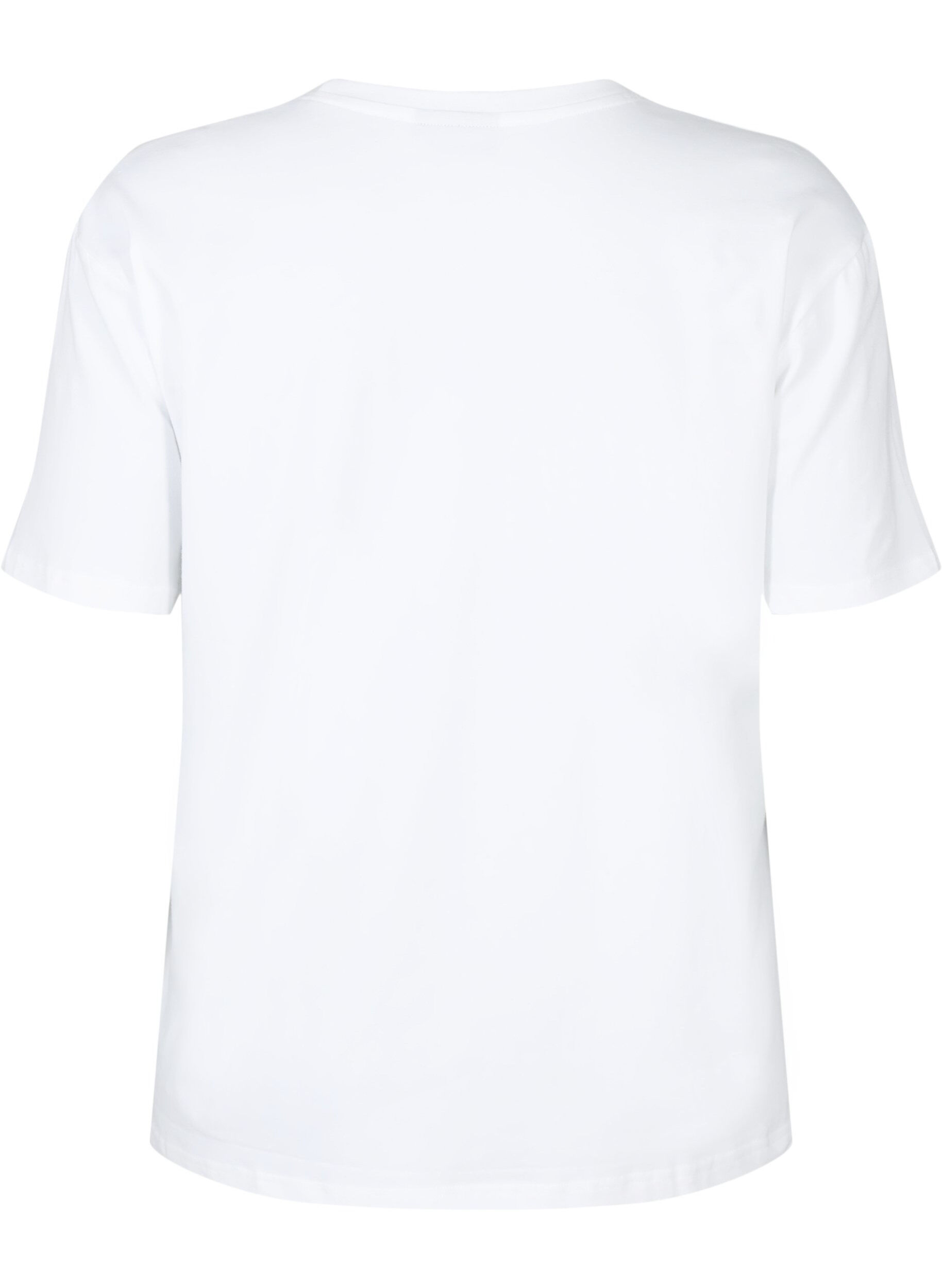 Zizzi T-shirt in biologisch katoen met similistenen, White, Packshot image number 1