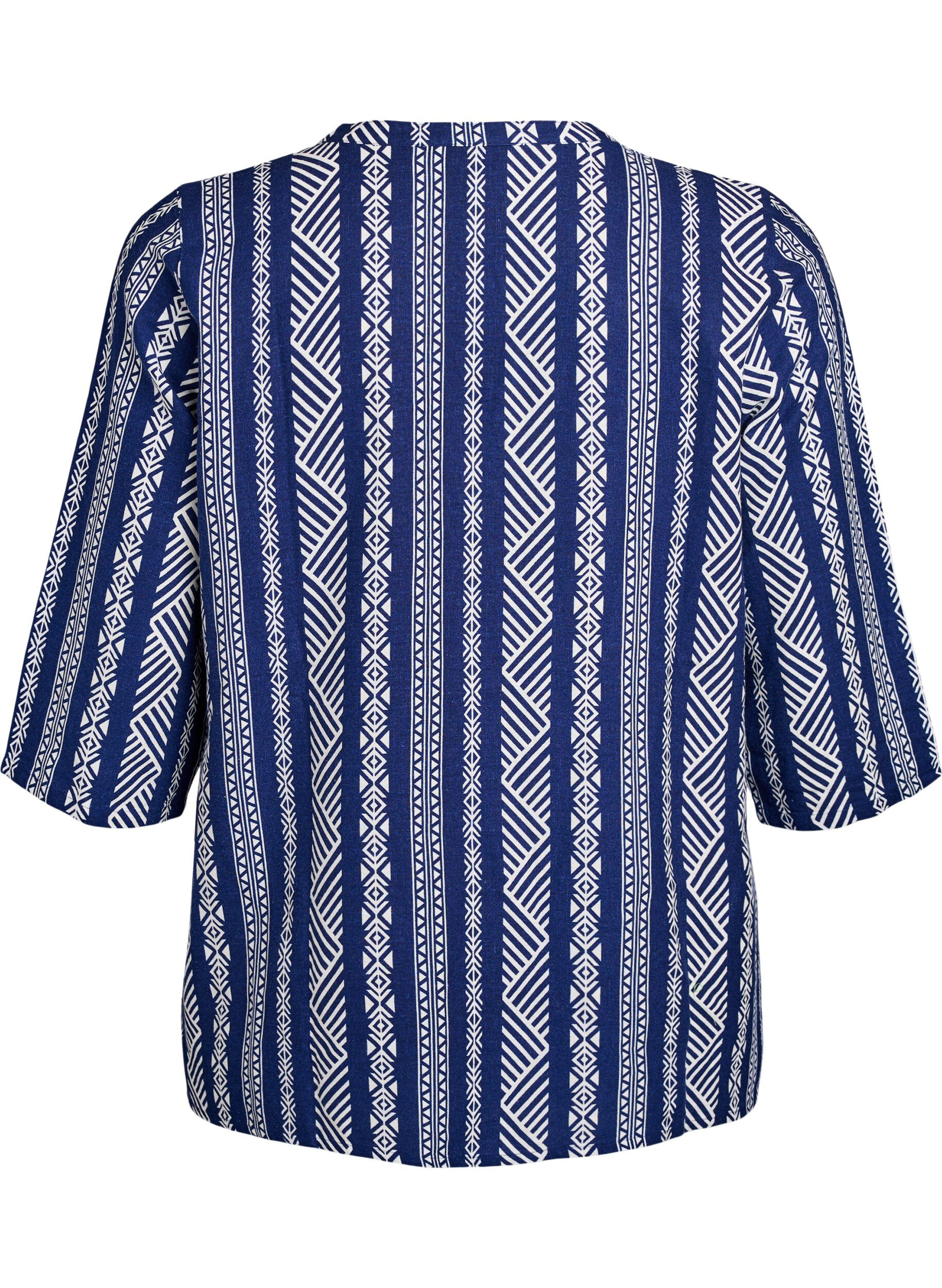 Zizzi Gestreepte blouse in een mix van linnen en viscose, Blauw, Packshot image number 1