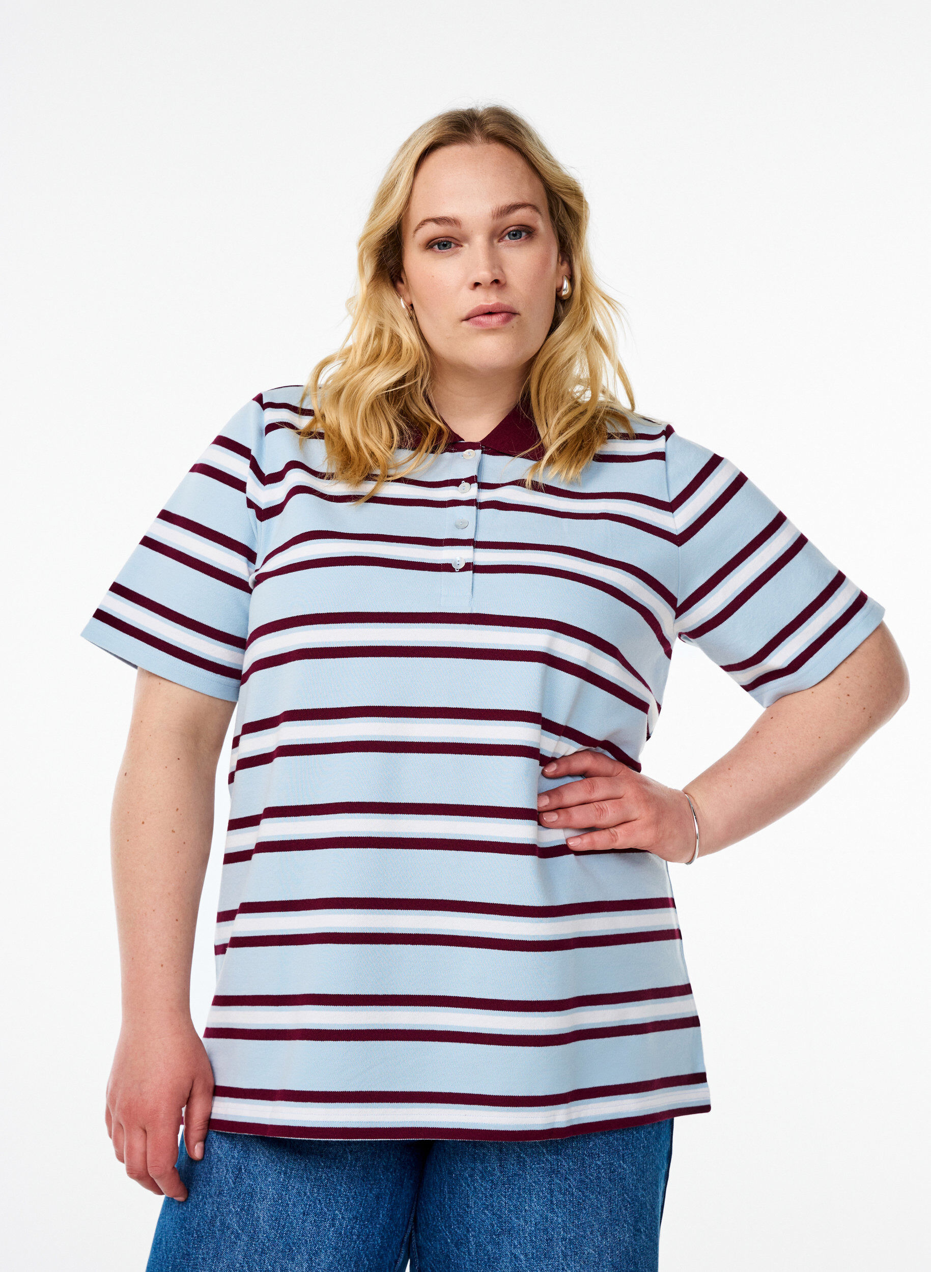 Zizzi Poloshirt met korte mouwen, Blauw, Model image number 0