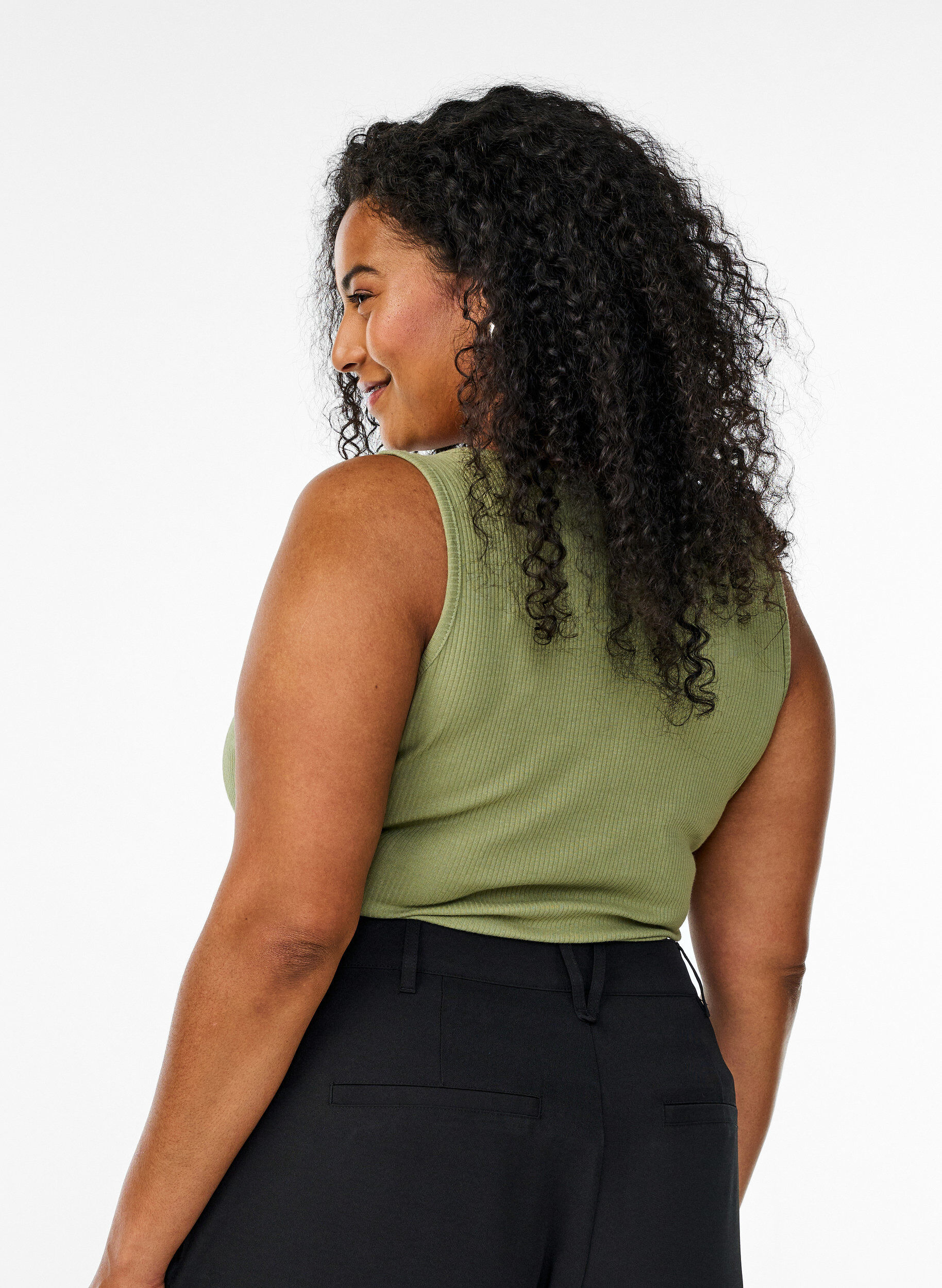 Zizzi Tanktop met strass steentjes en slanke pasvorm, Groen, Model image number 2