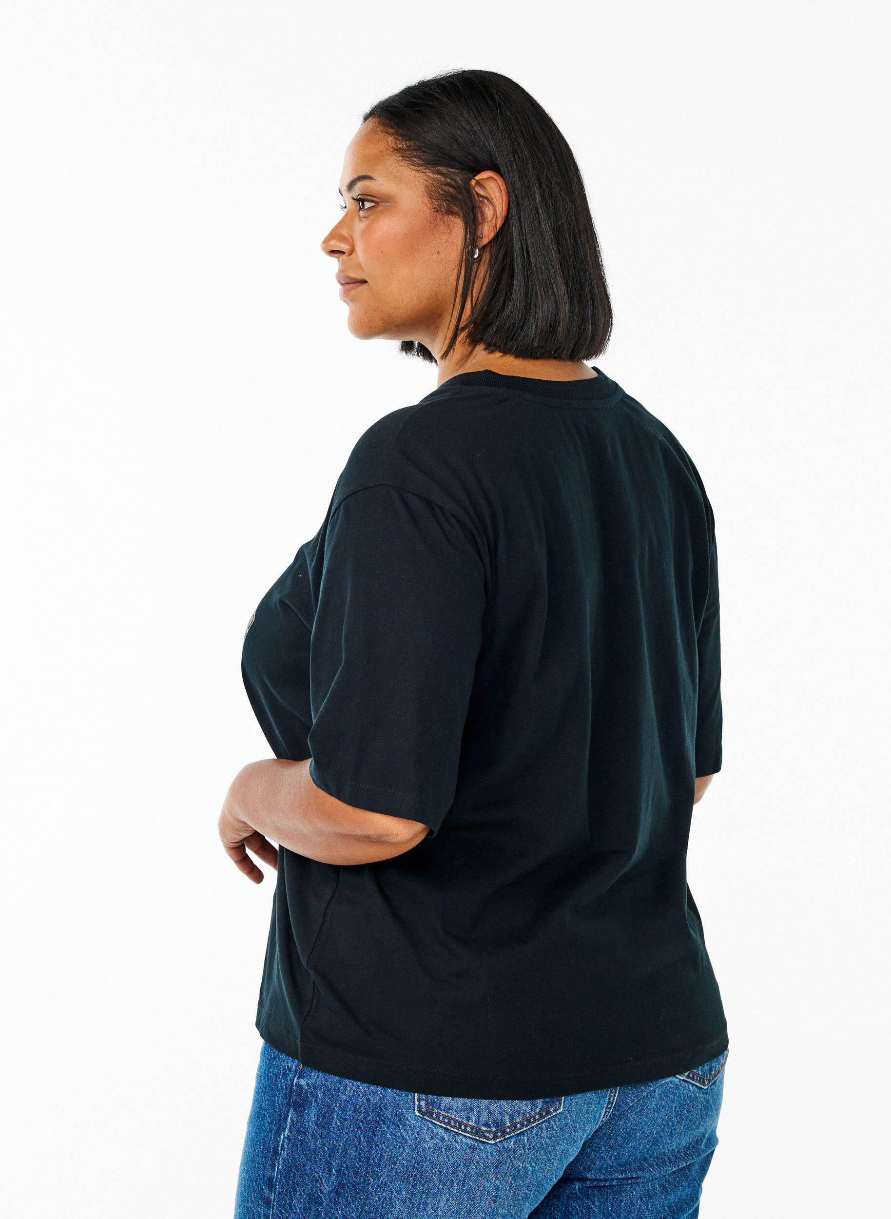 Zizzi Oversized T-shirt met Racing print, Zwart, Model image number 2