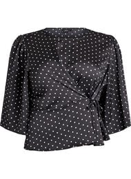 Blouse met stippen, striksluiting en 3/4-mouwen, Zwart
