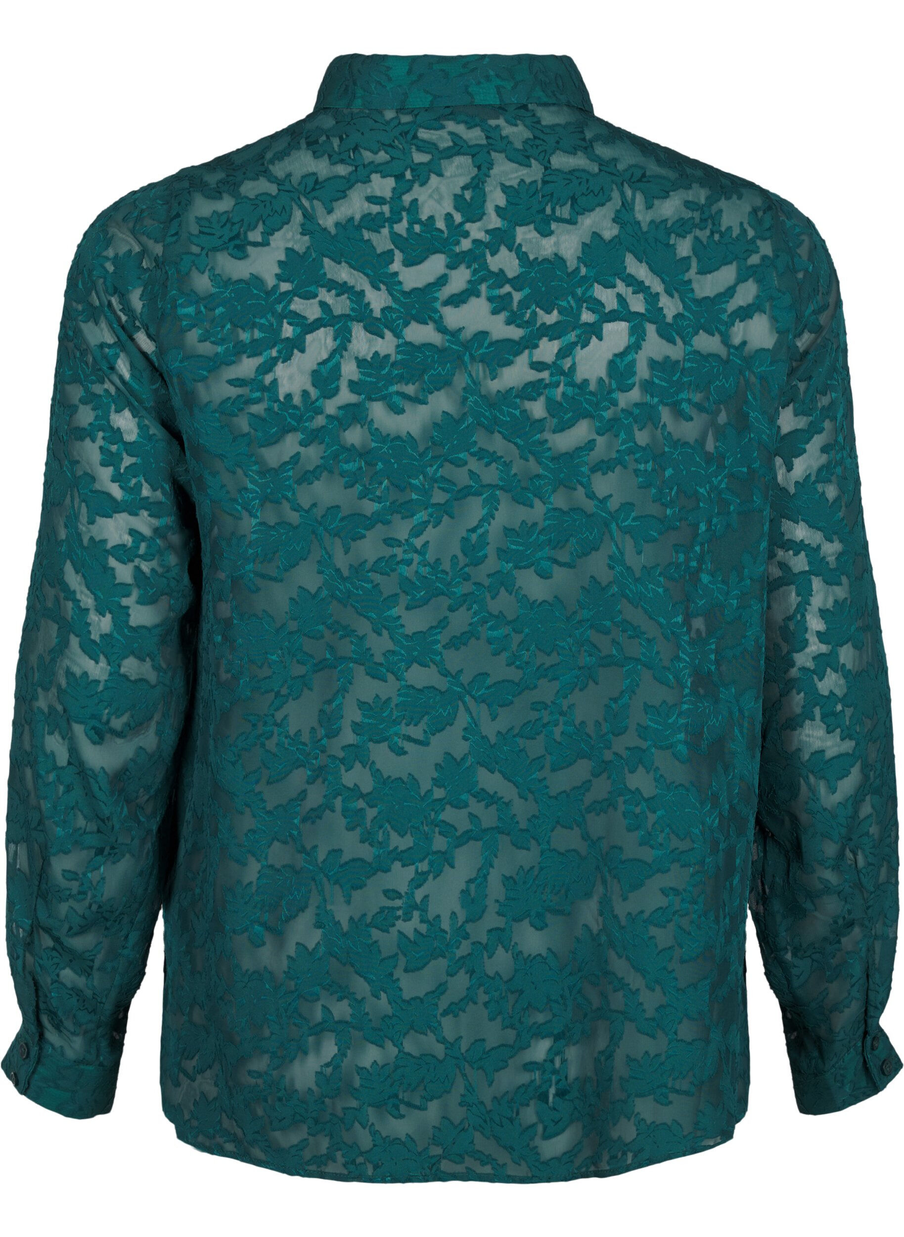 Zizzi Jacquard overhemd met knopen, Rain Forest, Packshot image number 1