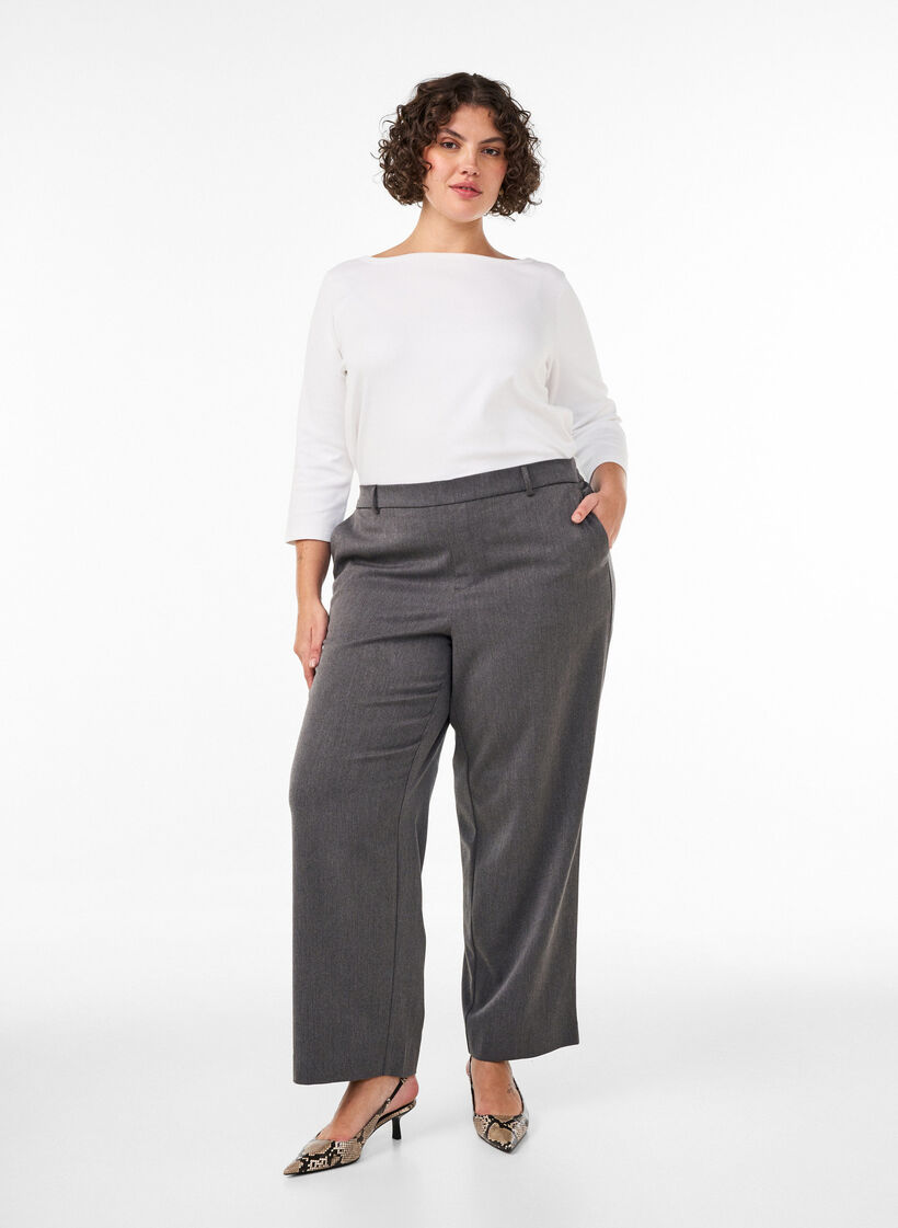 Hoogtailleerde pantalon met rechte pasvorm, Grijs, Model image number 0