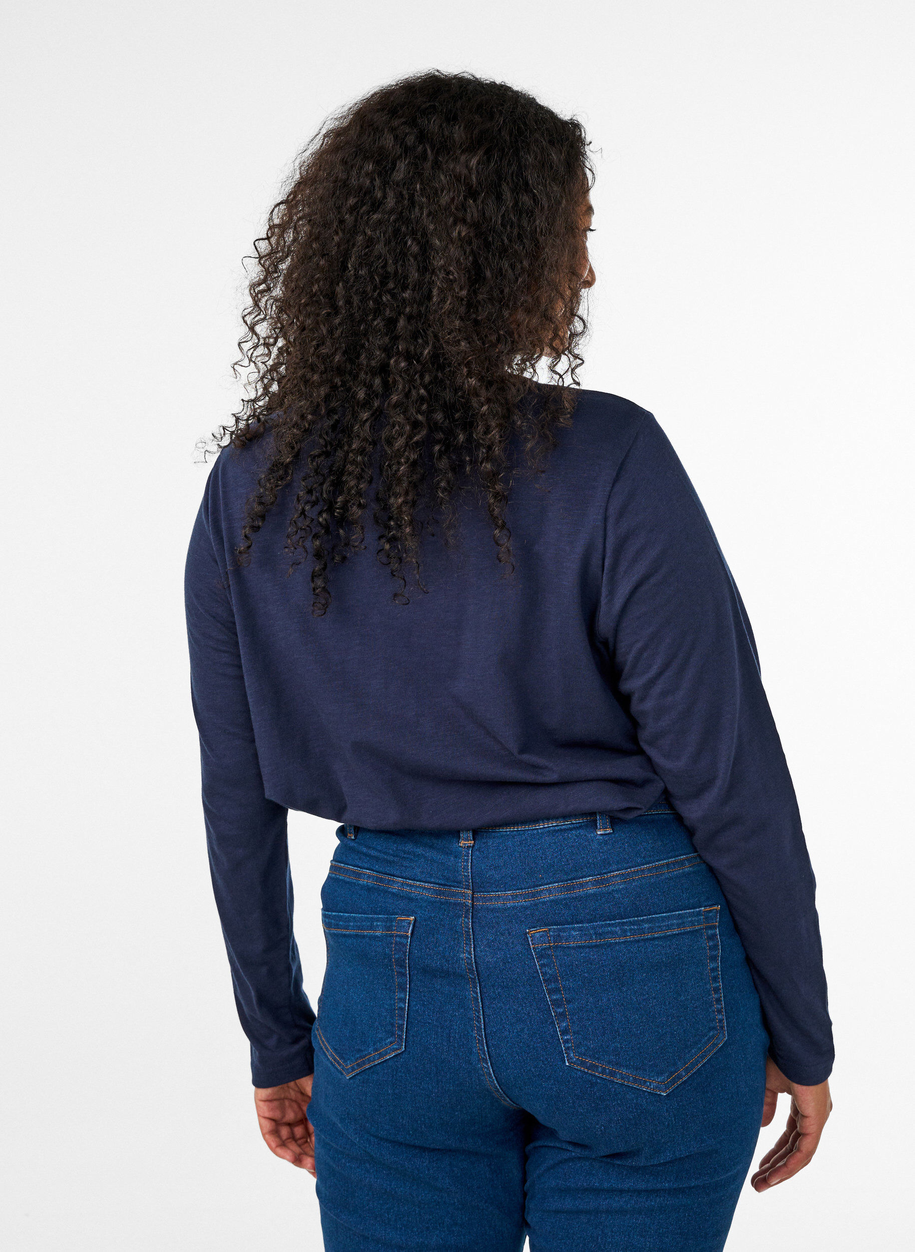 ZizziT-shirt met lange mouwen, V-hals en knopen, Blauw, Model image number 2
