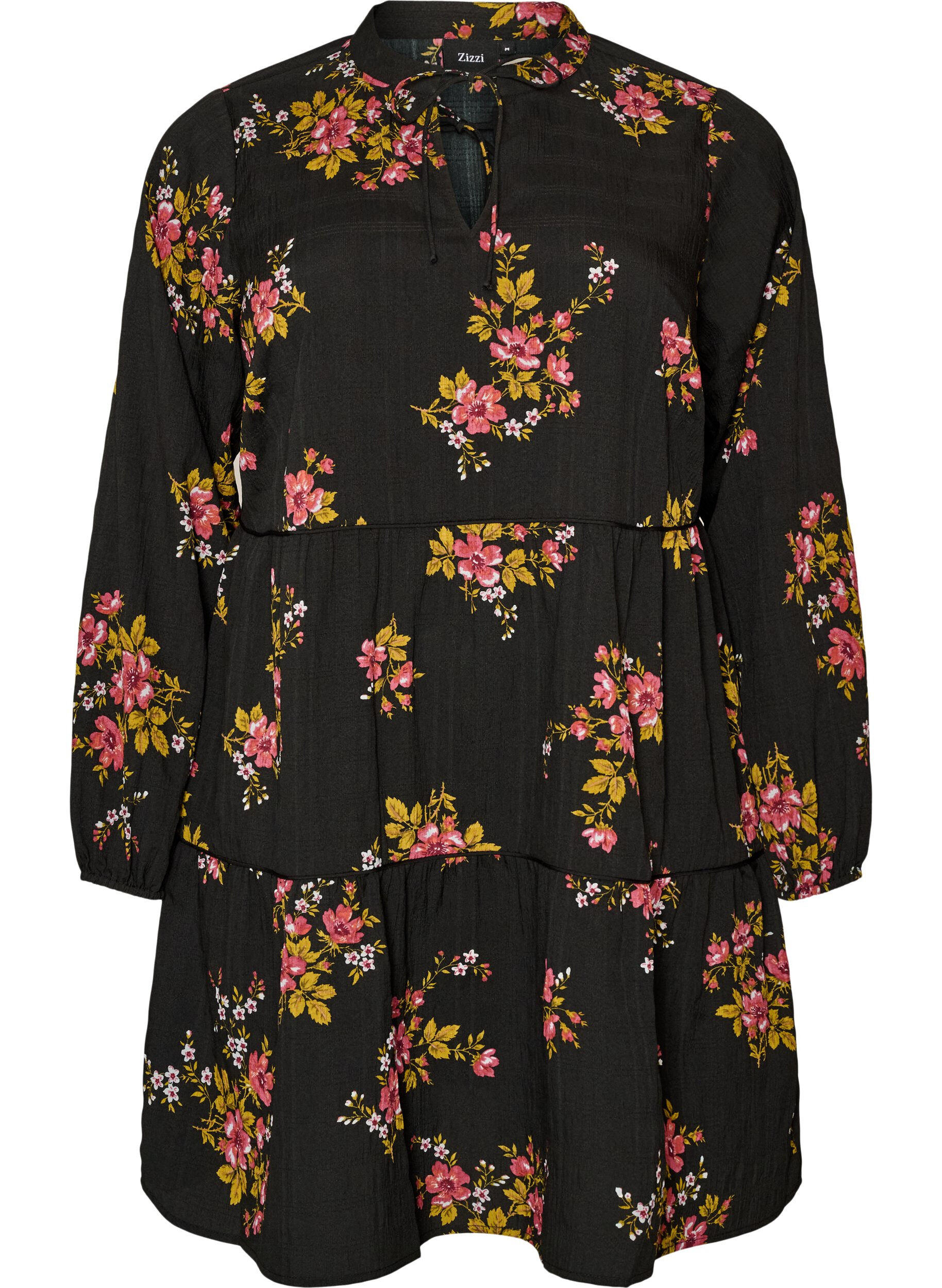 ZizziJurk met bloemenprint en striksluiting, Zwart, Packshot image number 0