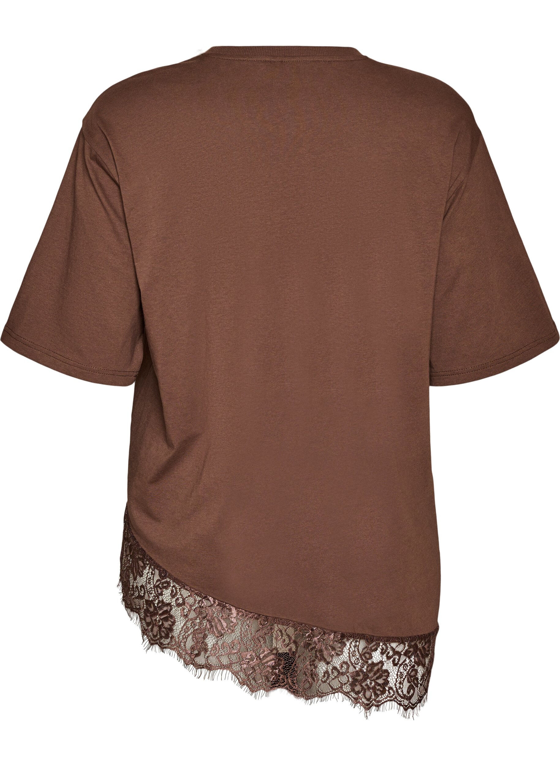 Zizzi T-shirt met asymmetrische kanten zoom, Bruin, Packshot image number 1