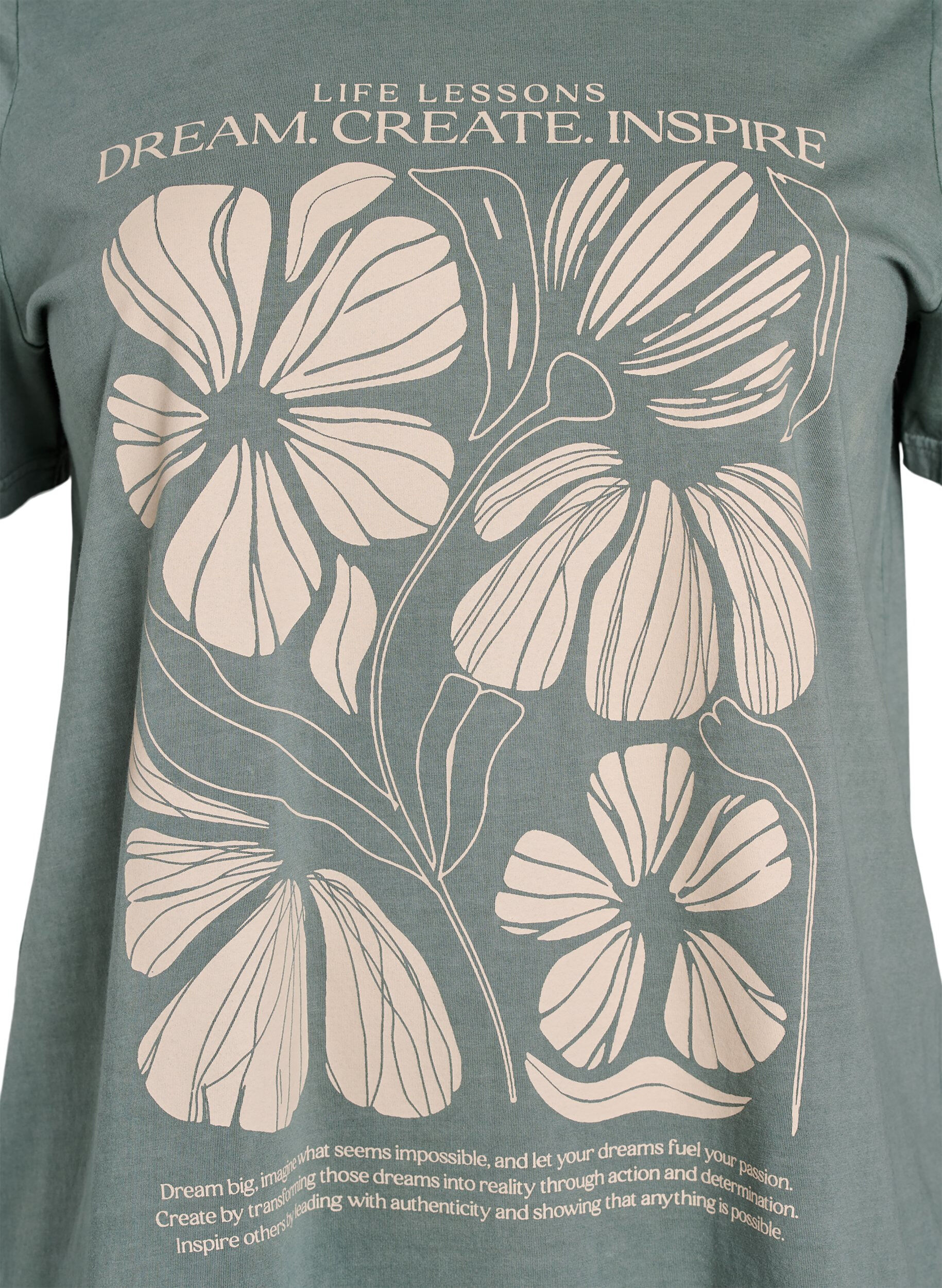 Zizzi T-shirt met tekst en bloemenprint van biologisch katoen, Groen, Packshot image number 2