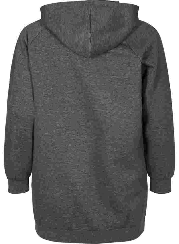 Lang sweatshirt met capuchon en print, Dark Grey Melange, Packshot image number 1
