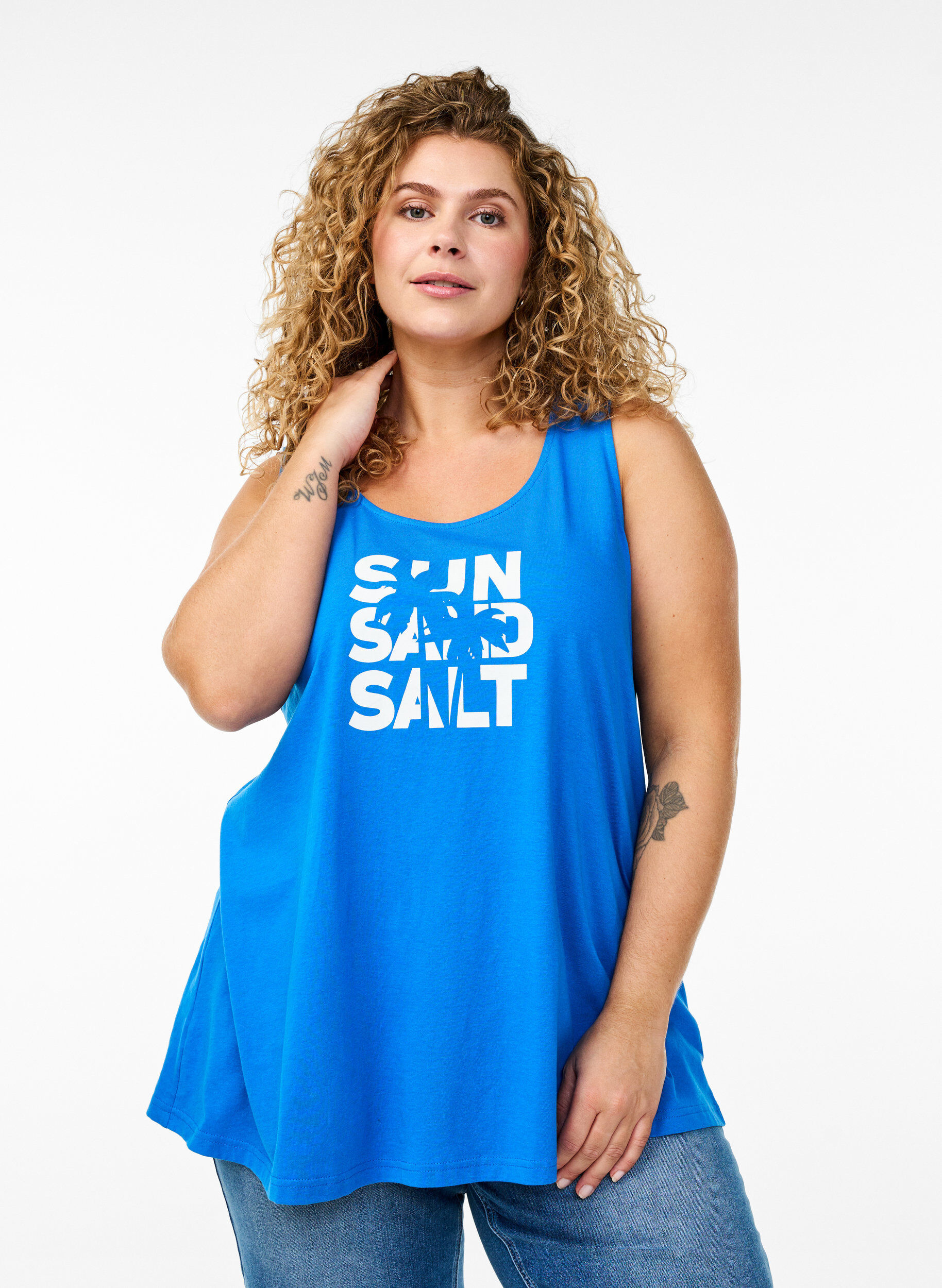 ZizziKatoenen top met a-vorm, Blauw, Model image number 0