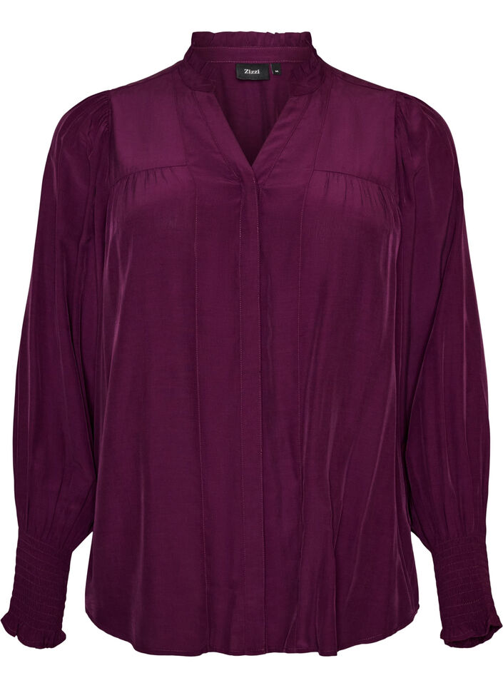 Blouse met ruches kraag en plooien, Paars, Packshot image number 0