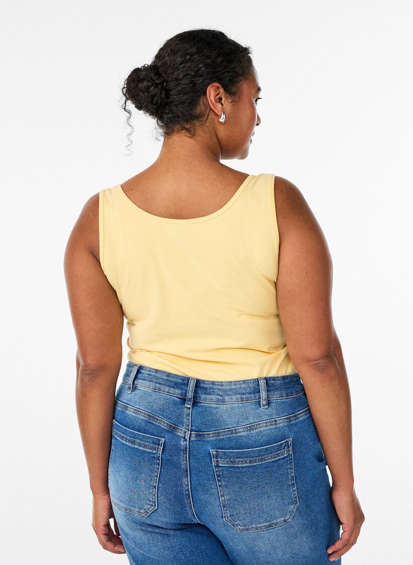 Effen basic top in katoen, Geel, Model image number 2