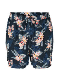 Viscose shorts met print en zakken, Blue Flower Leaf AOP