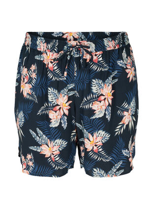 Viscose shorts met print en zakken, Blue Flower Leaf AOP, Packshot image number 0