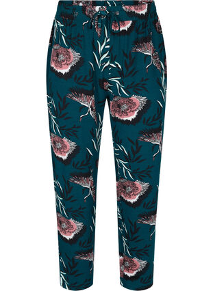 Gebloemde pyjama broek in viscose, Deep Teal Flower, Packshot image number 0