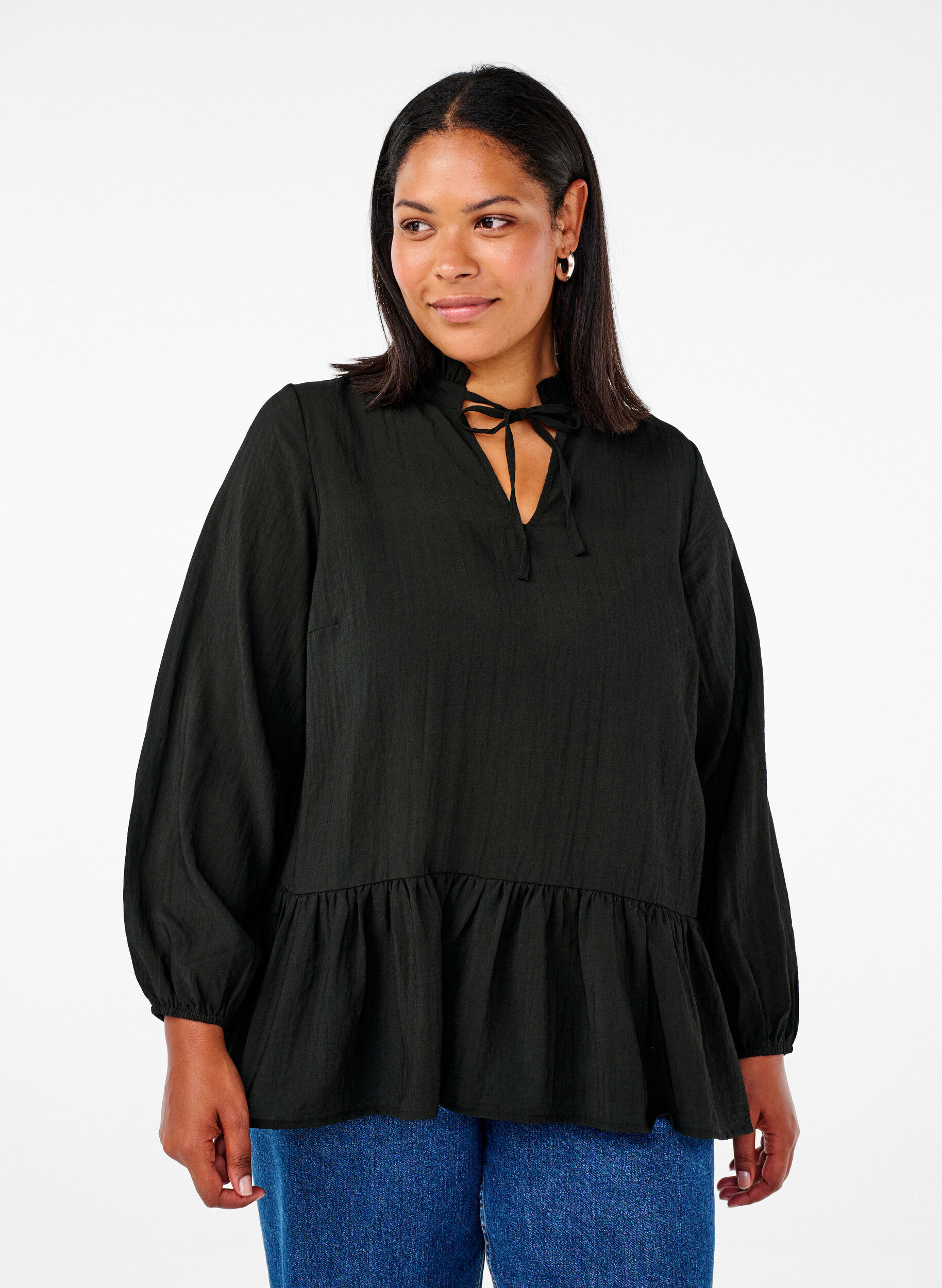 Zizzi Viscose blouse met peplum, Zwart, Model image number 0