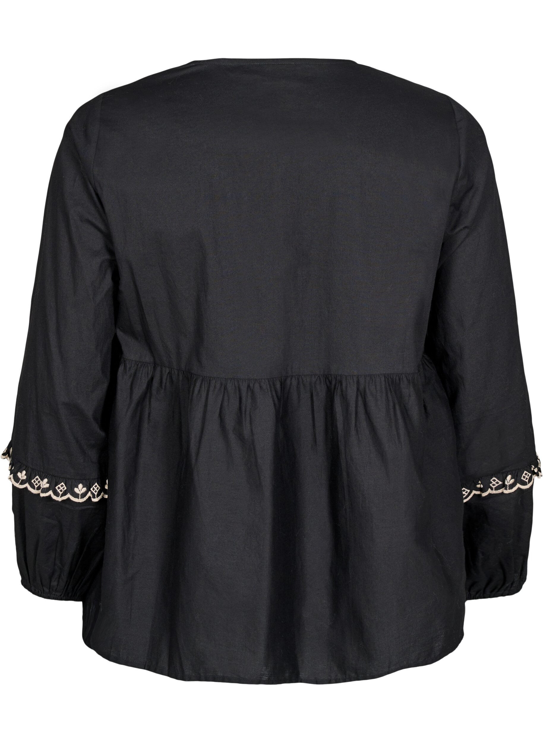 Zizzi Blouse met open voorkant en geborduurde details, Zwart, Packshot image number 1