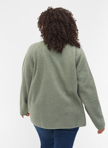 Korte teddy jas met zakken, Agave Green, Model image number 1